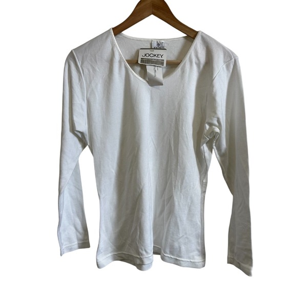 Jockey Micromattique Long Sleeve V-Neck Top Soft‎ Layering White Size M - Picture 1 of 5